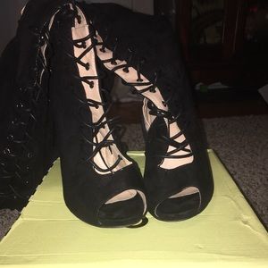 Black  thigh high heel boots